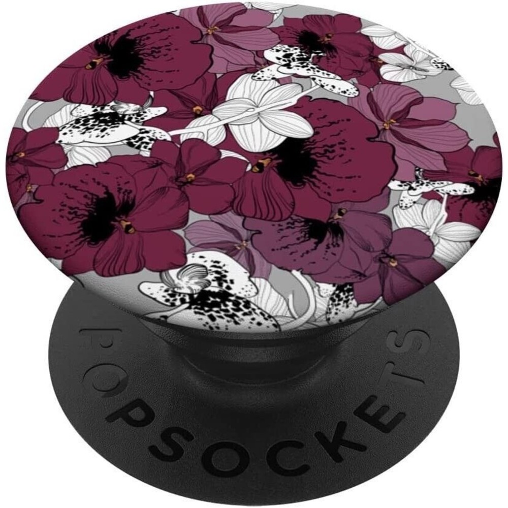 Monochrome Orchid Flowers Hand Draw Flowers Seamless Pattern PopSockets PopGrip